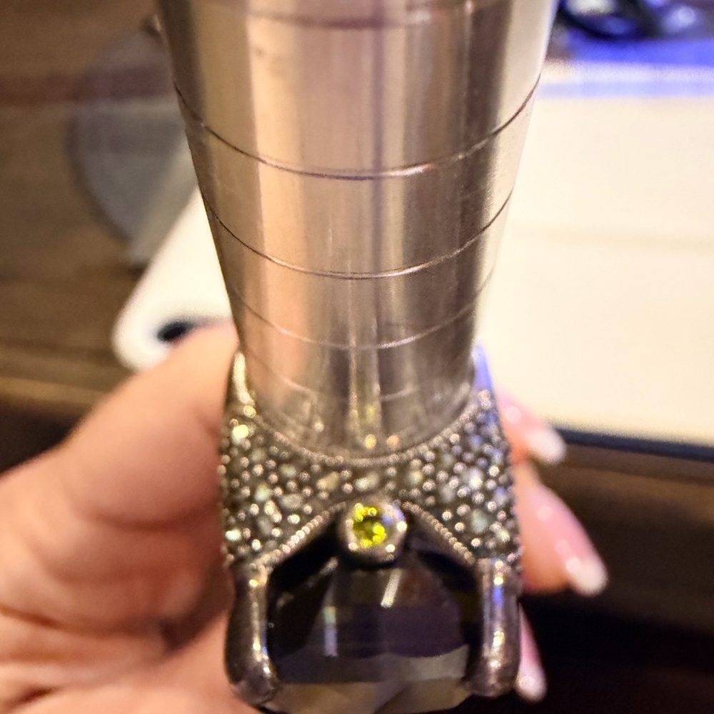 Sterling Silver Smoky Quartz Marcasite Statement Ring Art Deco Style - Picture 12 of 13